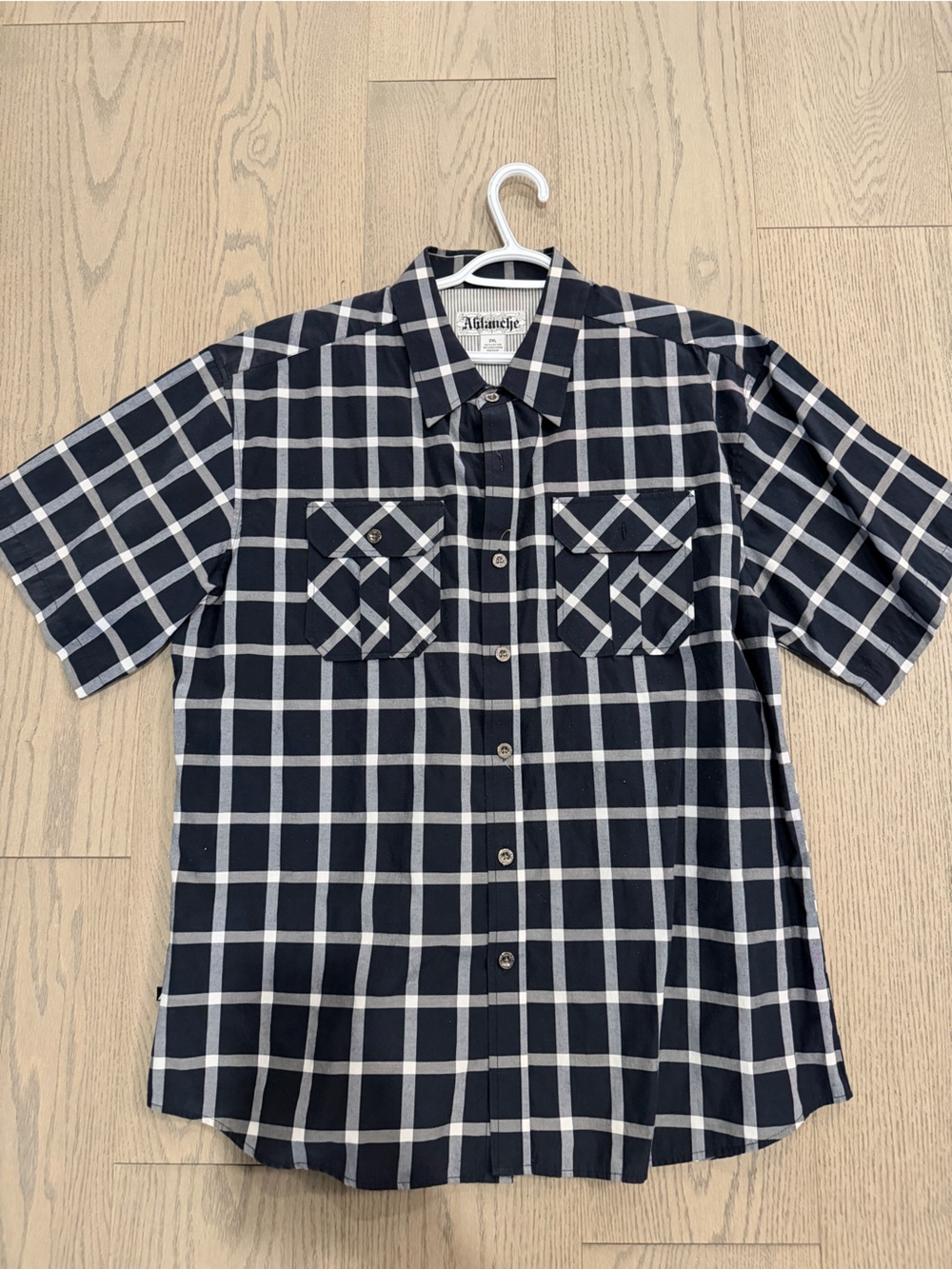 Black and White Windowpane Short-Sleeve Button Down Shirt